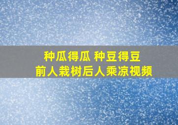 种瓜得瓜 种豆得豆 前人栽树后人乘凉视频